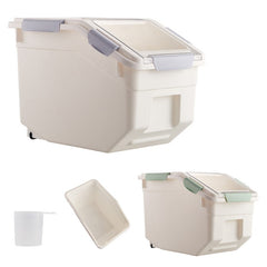 10KG Dog Food Storage Container with Scoop, Large Airtight Pet Dog Food Bin, Dog Cat Dry Food Bin, Rice Storage Container, Grey/Green
