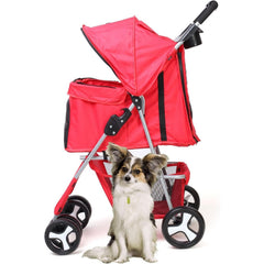 Foldable Pet Stroller With Rain Cover, Portable Foldable Outdoor Walking Cart with Large Space, Hand-Pull Design, Durable Oxford Fabric, Ergonomic Handle & Ventilation Mesh, Lightweight & Sturdy Frame For Small To Medium Dogs - Outdoor Pet Carrier, Modern