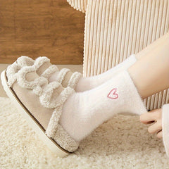 5 Pairs of Cozy Heart-Embroidered Socks - Soft, Fluffy, Mid-Calf Length, Perfect for Women, Autumn & Winter, Autumn Winter Socks | Heart Embroidery Socks | Texture Socks