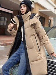 Sophisticated Winter Coat for Women Featuring a Hood And a Full Zipper, Perfect for Chilly Days. This Long-Sleeve Jacket Offers a Tailored Fit And Is Suitable for Both Outdoor And Everyday Travel. Dry Clean Only, Made with High-Quality Materials