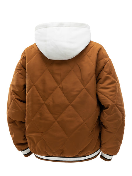 2025 New Men's Winter Warm Jacket with Letter Embroidery, Thickened Warm Casual Hooded 2-in-1 Look Padded Coat, Camping Christmas New Arrival