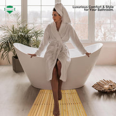 ADEPTNA Wooden Duck Board Bath Mat Acacia Wood Non-Slip - Luxury Rectangular Slatted Design for Bathroom, Shower, Spa, Sauna - 60cm x 40cm Waterproof Floor Decor