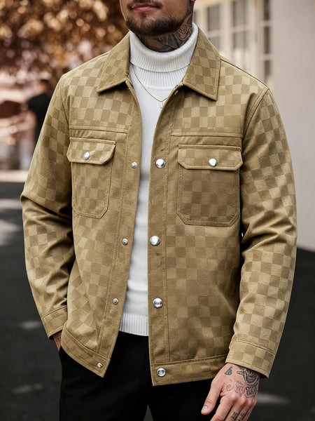 Men's Collared Shirt Thin Jacket Coat Casual Versatile Trendy High-End Workwear Top Checkered Spring/Autumn Shirt Jacket No Lining
