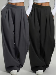 Elegant Set of Two Solid Color Casual Wide-Leg Pants