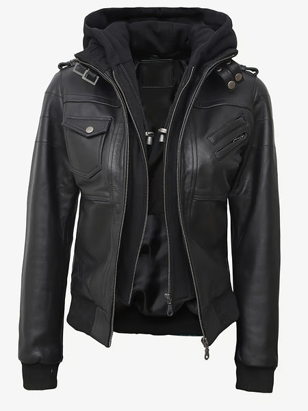 Autumn/winter 2025 Item, Elegant and Sexy Women's PU Jacket, Ladies' Faux Jacket with Detachable Hood