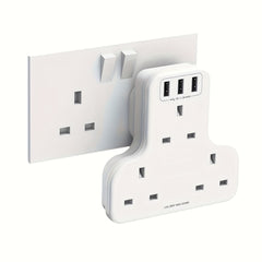 UK Plug Power Outlet with 3 USB Ports & 3250W Max Power - Fast Charging Adapter, Heavy-Duty UK Socket for Home, Office, Travel - Compatible with UK, Qatar, Singapore, Malaysia - Compact Design with Overload & Short Circuit Protection - Ideal for Chargers,