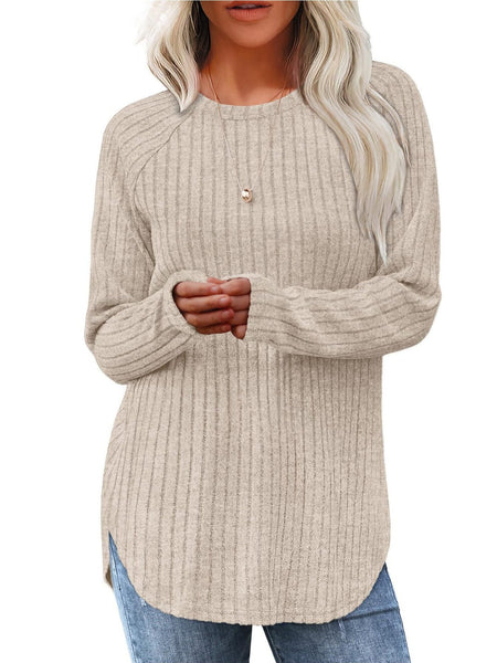 Ladies' Basic Long-Sleeve Sweater, Loose-Fit Top with Elegant Crew Neck.