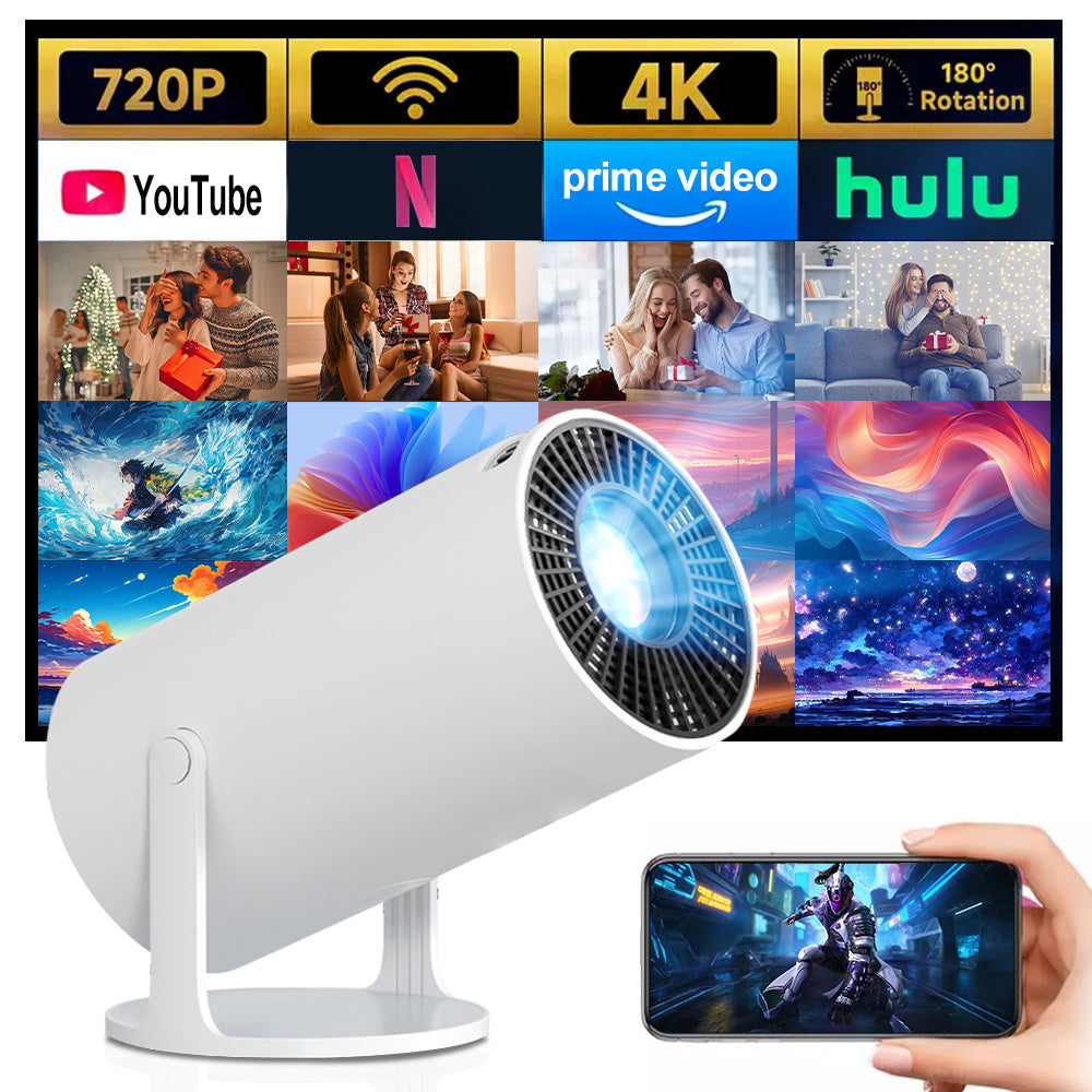 HD Wireless Portable Projector Mini Home Native resolution 1280x720 HD 720p Theater Projectors 180 Degree Rotation With Dual Wifi Built-in Android 11.0 OS