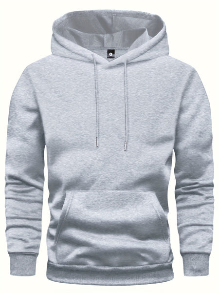 5pcs Men's Long Sleeve Sweatshirt Hoodie, Autumn/Winter Solid Color Plain Hooded Pullover with Drawstring Design and Kangaroo Pocket, Men's Casual Sportswear Top