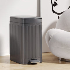 7L Household Grey Simple Trash Can Storage Bin, Anti-odor, Kitchen and Living Room Gap Trash Can with Lid, Push Foot Pedal Trash Can