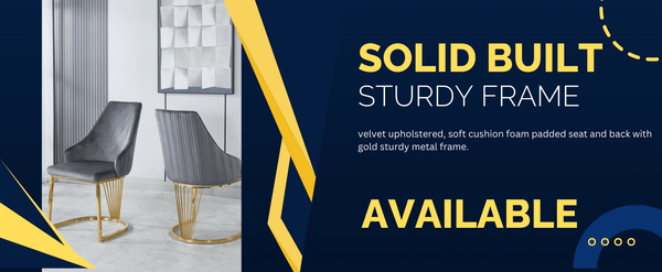 Set of 2 Modernique Velvet Upholstered Dining Chairs with Gold Metal Frame, Available in Black Grey and Cream