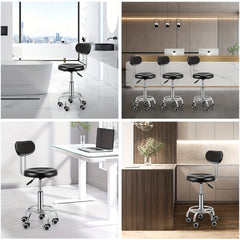 Adjustable Rolling Swivel Stool, Hydraulic Heavy Duty Drafting Chair Stool with Backrest, for Salon Office Therapist Beauty Spa Hairdressing Tattoo, 360-Degree Rolling Wheel, Black
