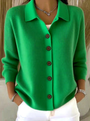 Women Lapel Collar Button Front Solid Long Sleeve Loose Casual Cardigan Top
