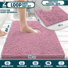 2-Piece Loop Bathroom Mat Set | Soft Chenille Microfiber Rugs with Non-Slip Backing | Machine Washable | Includes 50x80cm Bath Mat & 50x40cm Pedestal Mat | Stylish, Comfy & Durable | UK STOCK | LOCAL WAREHOUSE