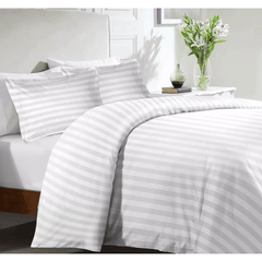 Luxurious Hotel Quality SATIN STRIPE DUVET/QUILT COVER BEDDING SET with Pillowcases All Sizes Bedding Set - 3pcs Hypoallergenic Satin Stripes Microfiber Duvet Quilt Cover with Pillow Cases - Soft Comfortable, Durable Breathable & Anti-Wrinkle Duvet Cover