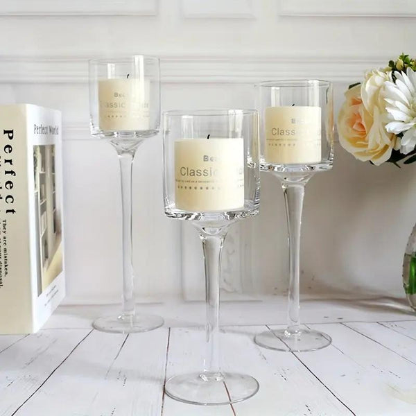 Set of 3pcs Clear Glass Candle Holder Goblet Tealight Holders Stand Candlestick Table Centerpiece Party Decor for Wedding, Christmas, Valentine's Day, Mother's Day and Thanksgiving Day
