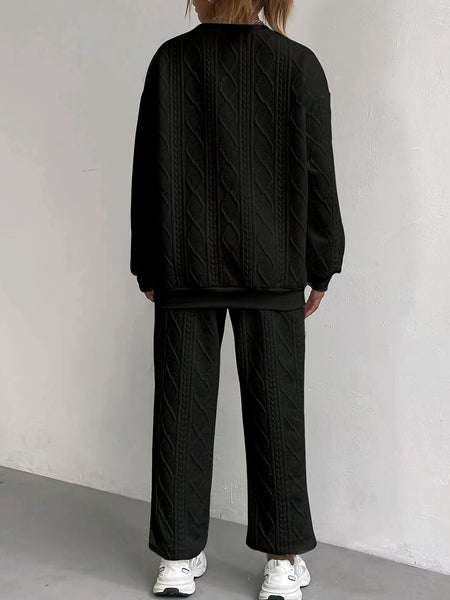 New Women'S Clothing Set Featuring Textured Fabric, Long-Sleeve Sweatshirt, And Long Pants, Stylish And Versatile for Casual Wear