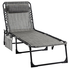 Portable Sun Lounger, Folding Camping Bed with Side Pocket and Pillow for Patio