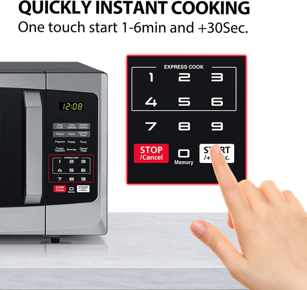 Toshiba 800W 23L Microwave Oven with Digital Display, Auto Defrost, One-Touch Express Cook, 6 Pre-Programmed Auto Cook Settings, and Easy Clean - Stainless Steel Door Handle Microwave - ML-EM23P(SS)