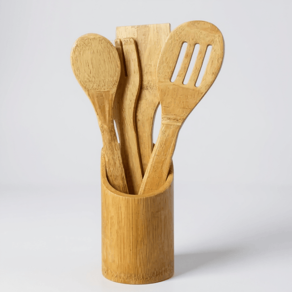 Premium 5pcs Wooden Cooking Utensil Set | Durable Non-Stick Kitchen Tools | Wooden Spoons & Spatulas for Everyday Cooking