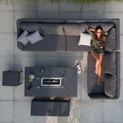 Harbour Lifestyle Luna Corner Patio Set with Rising Firepit Table (Right Hand) + Cover