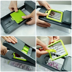 16-In-1 Enhanced Vegetable Chopper, Multi-Functional Vegetable Cutter, Versatile Fruit Slicer, Manual Food Grater with Container, Interchangeable Multi-Blade Onion Chopper, Home Potato Slicing Tool