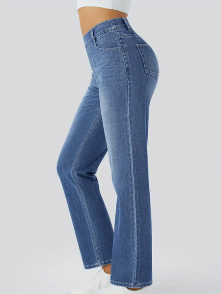 Women'S High-Waisted Multi-Pocket Straight Leg Washed Stretchy Casual Jeans, Women'S Wear for All Seasons