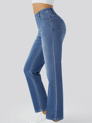 Women'S High-Waisted Multi-Pocket Straight Leg Washed Stretchy Casual Jeans, Women'S Wear for All Seasons