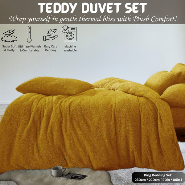 Teddy Bear Fleece Duvet Cover Set | Single Double King Size Bedding | Super Soft Plush Quilt Cover with Pillowcases | Warm Cosy Thermal Fluffy Set for Cold Nights | Easy Care & Durable Comfort | Luxury Teddy Fleece Bed Cover for Bedroom Warmth & Style | F