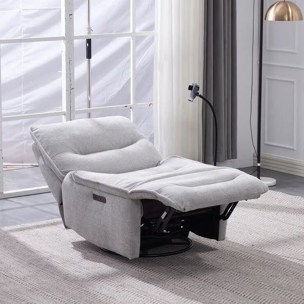 Meteor Grey Fabric Power Reclining Swivel Chair