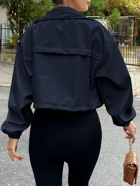 Womens Cropped Jacket Zip Up Lightweight Oversized Utility Anorak Coat with Pockets