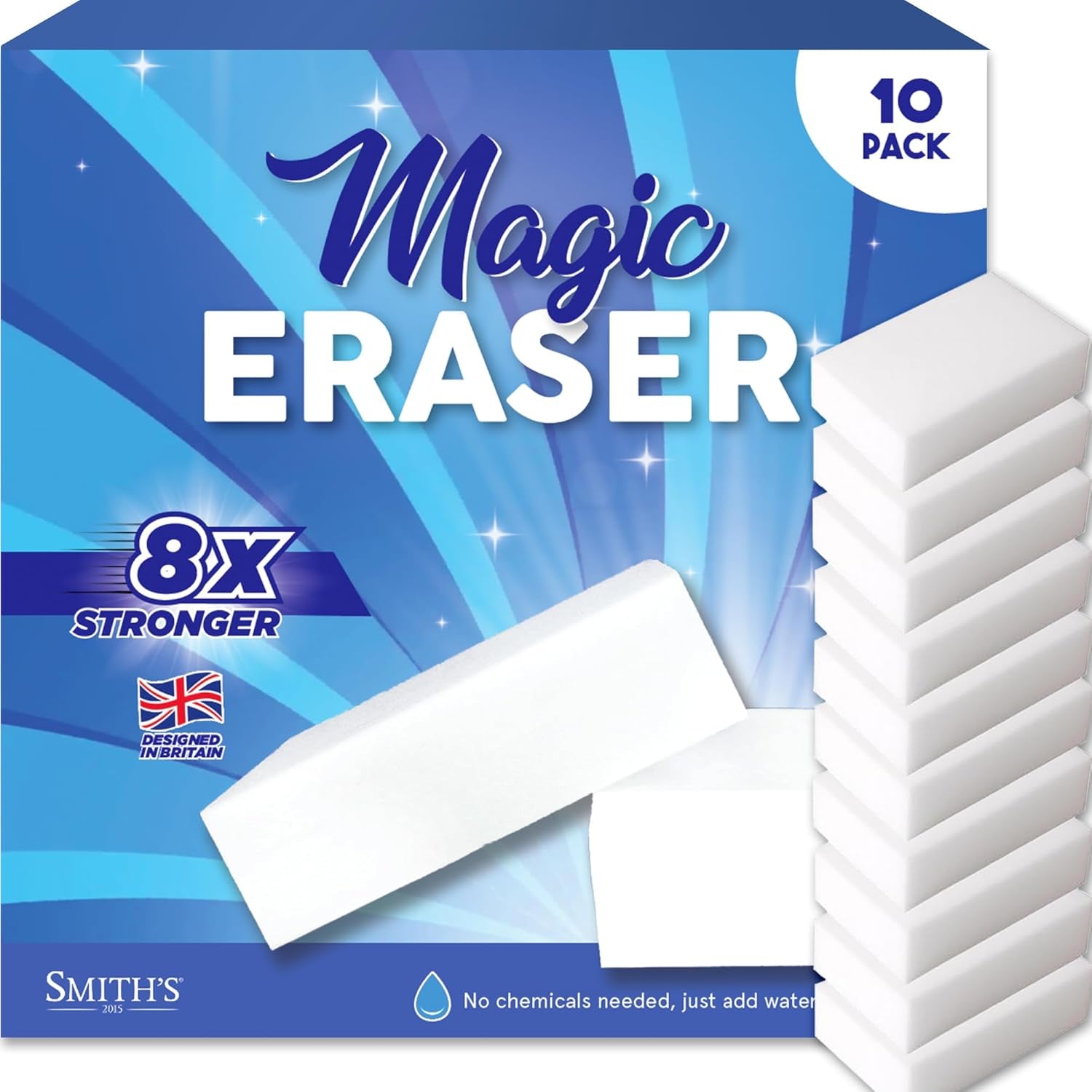 Magic Erasers for Cleaning by Smith’S | 10 Pack | Trusted by Professional Cleaners | Serving UK Homes for over 10+ Years | 8X Stronger than Cellulose | Chemical Free
