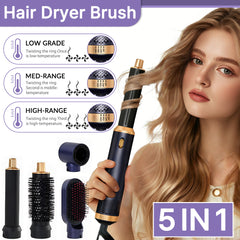 5-in-1 Hair Dryer Brush & Hot Air Brush for Fine Hair – Ionic Ceramic Curling & Straightening Styler with 3 Heat Settings, Auto Shut-Off, Salon-Quality Volumizing & Anti-Frizz – Perfect for Busy Mornings, Travel & Home Use. Great Gift for Women, Mum, Wife