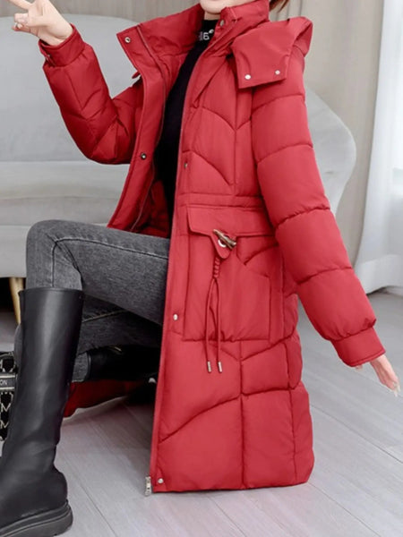 Women's Winter Coat - Thickened Warm Mid-Length Jacket with Front Zipper Closure, Waist-Hugging Fit, Side Pockets - Elegant Cold Weather Outerwear for Everyday & Formal Events - Ladies Winter Coats, Durable Warmth