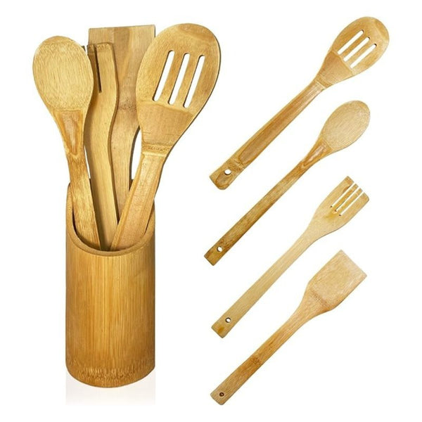 Wooden Kitchen Utensils Set |kitchen accessories Four Wooden Spoons for Kitchen | Three Bamboo Ladles Kit | Gift Utensils Kit | Kitchen Set