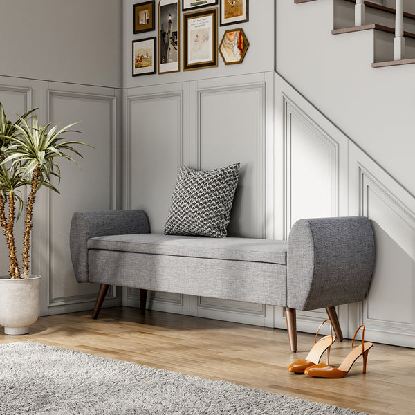 1pc Upholstered Bench Chiar With Storage Box, Padded Bench With Storage Space, Window Seat Bench, End of Bed Bench, Shoe Bench, Footstool With Wooden Legs For Hallway, Living Room, Bedroom, 153*46*54cm