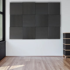12pcs High-Density Studio Soundproofing Panels Speaker Isolation Pads Foam Mats Recording Soundproofing Materials. Suitable for Home Theater/Studio/Office, Black/White, Dimensions 30 X 30 X 2.5cm