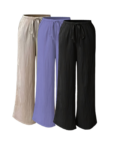 Women's Three-piece Elegant Casual Wide-leg Trousers, Straight Leg Design, Suitable for All Seasons, Adult Fit, All-season Trousers, Loose Fit, Comfortable and Flattering.