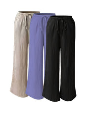 Women's Three-piece Elegant Casual Wide-leg Trousers, Straight Leg Design, Suitable for All Seasons, Adult Fit, All-season Trousers, Loose Fit, Comfortable and Flattering.
