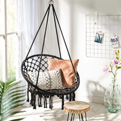 Courtyard Woven Hanging Basket, Hanging Cotton Rope Iron Ring Hanging Chair, Balcony Rocking Chair, Suitable for Indoor, Outdoor, Home, Balcony, Courtyard, Garden, Maximum Load Capacity: 200kg, Material: Iron Ring, Cotton Rope (No Include Cushion)