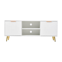 Modern Minimalist Style White Stripes TV Stand 47.2inch Media Unit Storage Cabinet with Open Storage Shelves Entertainment Center for 55 inches TVs Living Room Furniture Cupboard 120cm