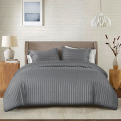 Premium Hotel Quality Satin Stripe Duvet Cover Set Double with Pillowcases | Reversible Soft Quilt Bedding | Easy Care Breathable Luxury Quilt Cover