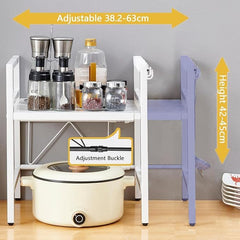 QuickTurn Expandable Microwave Oven Rack Kitchen Countertop Over Microwave Stand Shelf Unit White 2 Tier Space Saving Standing Baker'S Racks for Air Fryer