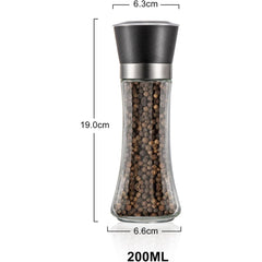 Premium 6 Pack Salt and Pepper Grinder Set Glass Body Condiment Mills with Adjustable Coarseness for Himalayan Pink Salt Peppercorns 200ml Capacity