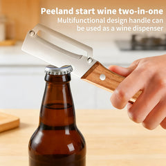 Zero-Snag Wooden Peeler, Multi-Functional Wooden Kitchen Tool, Multifunctional Vegetable Peeler with Stainless Steel Blades & Built-In Bottle Opener