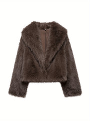 PEACHYZL Women'S Elegant Faux Fur Coat - Thickened Winter Jacket with Plush Lining, Loose Fit Long Sleeve Coat for Fall/Winter, BrownRed/