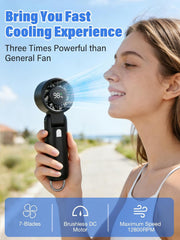 Handheld Fan, 100-Speed Portable Mini Fan with 12800 RPM Strong Airflow, Foldable 4-In-1 Personal Fan for Travel, Beach & Office, USB-C Rechargeable, Lightweight & Quiet (Black)