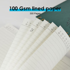 Notebook Notepad A5, 300 Pages Wirebound Spiral Notebook, 100GSM Thick Paper, No Bleed, Leather Cover Journal with Tree Design & Golden Spiral Binding, Perfect for School Writing, 16.5 X 21cm
