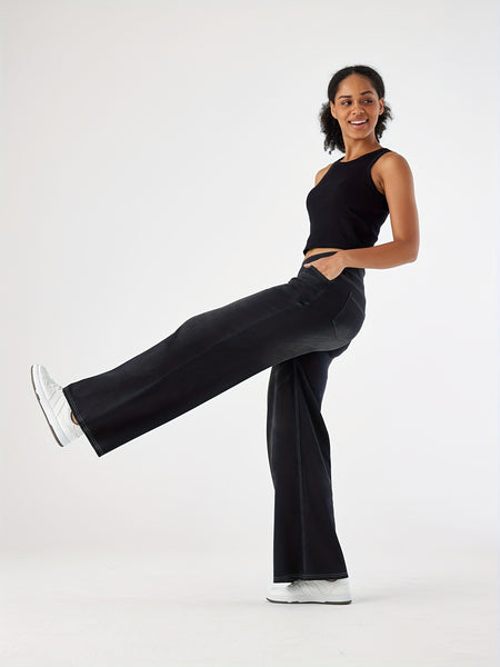 Women'S High-Waist Stretch Denim Wide-Leg Pants with Multiple Pockets, Distressed Vintage Casual Denim Long Pants