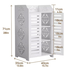 4-Tier White Modern Storage Cabinet with Double Doors - Heavy-Duty MDF/MDF-like Softwood, Shoe & Bookshelf Organizer, -Standing Furniture for Living Room, Bedroom - Space-Saving Vertical Cabinet (No Metal Parts